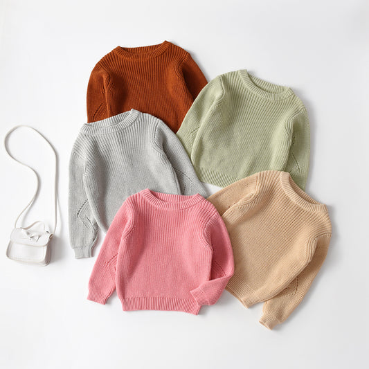 Children's Knitted Sweater Korean Style Pure Color Warm Keeping