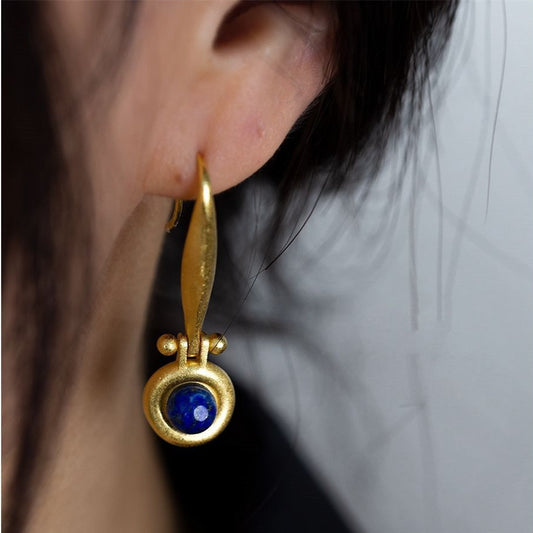 Full Of Literary And Artistic Design Egyptian Natural Lapis Lazuli Earrings