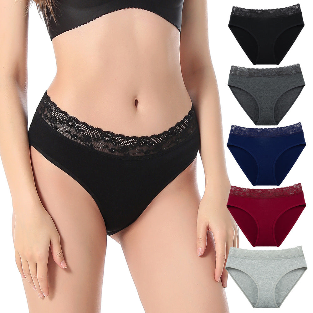 Women's Cotton High Waist Lace Briefs