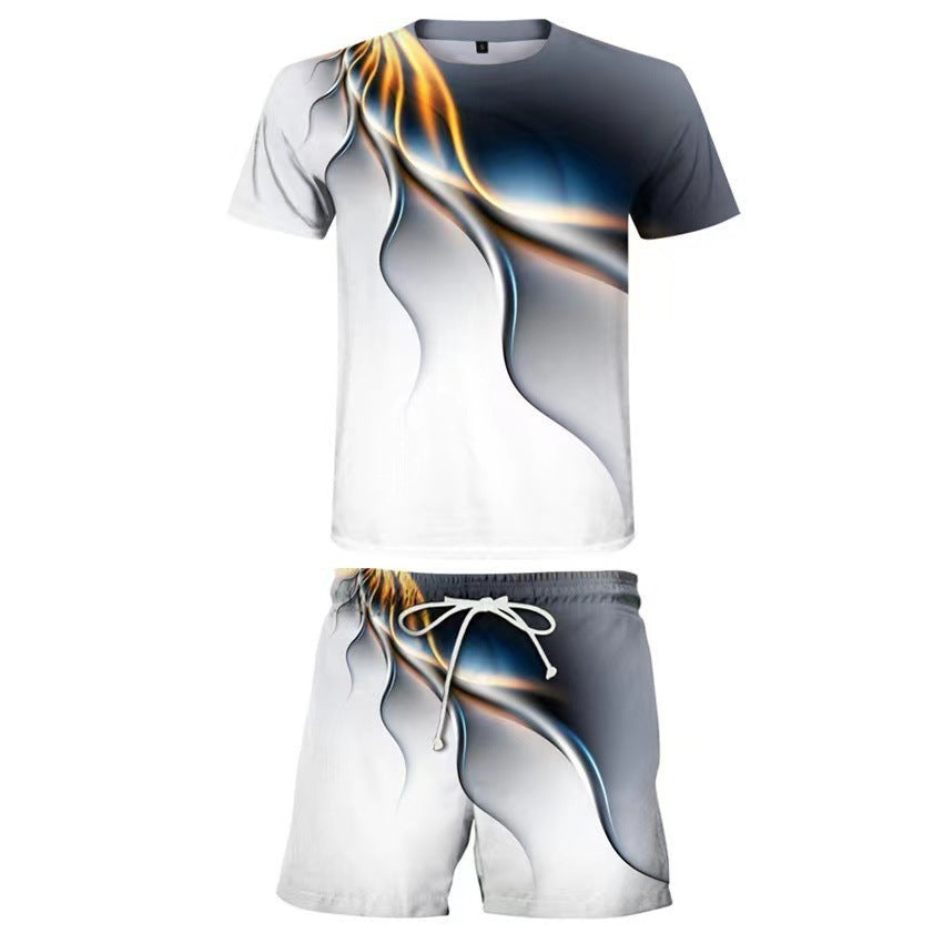 Men's Casual T-shirt Shorts Two-piece Printed Sportswear