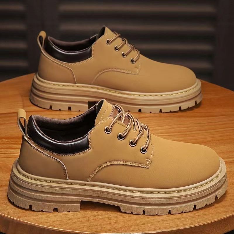 Autumn New Breathable Martin Men's Platform Leather Shoes Casual Boots