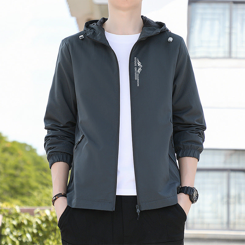 Breathable Quick-drying Loose Elastic Zipper Hooded Men's Jacket