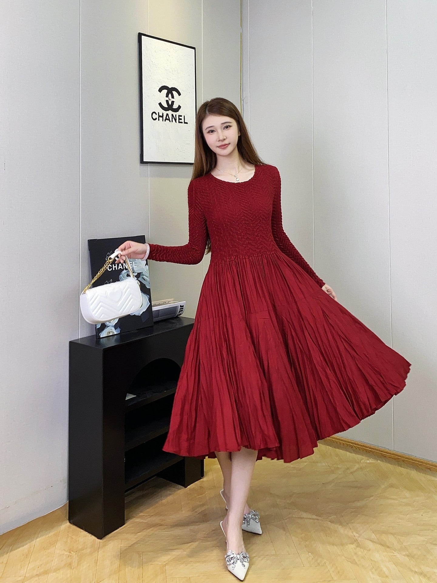 Slim-fit Slimming Elegant Pleated A- Line Dress Women