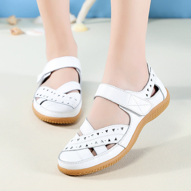 Women's Hollow Hole Leather Casual Sandals