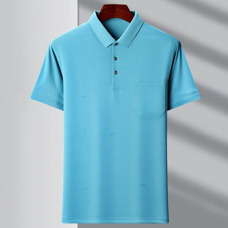 Men's Youth Polo Collar Stripes Real Pocket T-shirt Polo Shirt