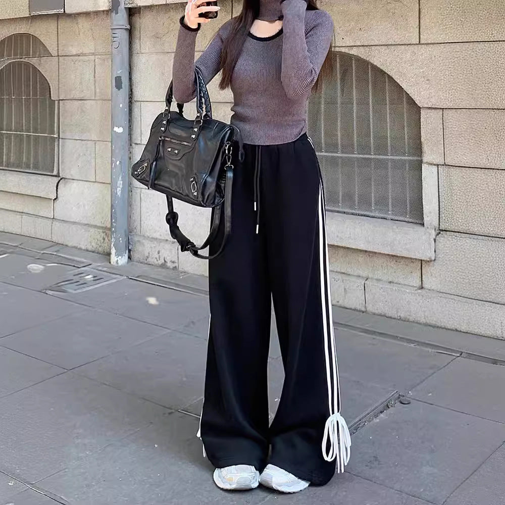 American-style High Waist Bow Straight Wide-leg Pants