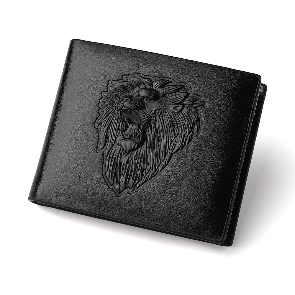 Men's Zipper Wallet Lion Embossed Pattern Animal