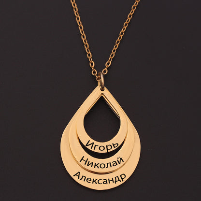 Customized 3 Water Droplet Engraving Name Stainless Steel Jewelry Pendant Necklaces For Women Personalized Gift