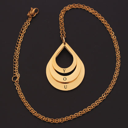 Customized 3 Water Droplet Engraving Name Stainless Steel Jewelry Pendant Necklaces For Women Personalized Gift