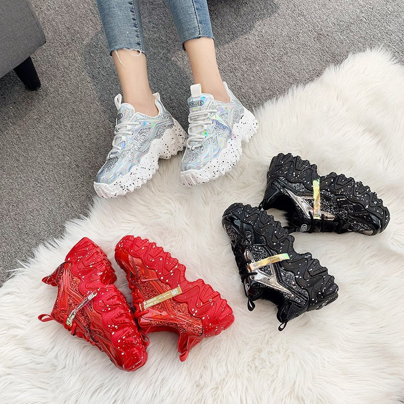 Spring New Fashion Bright Face Muffin Shoes Thick Soled Father Shoes College Wind Net Red Ins Sports Shoes Women's Wholesale