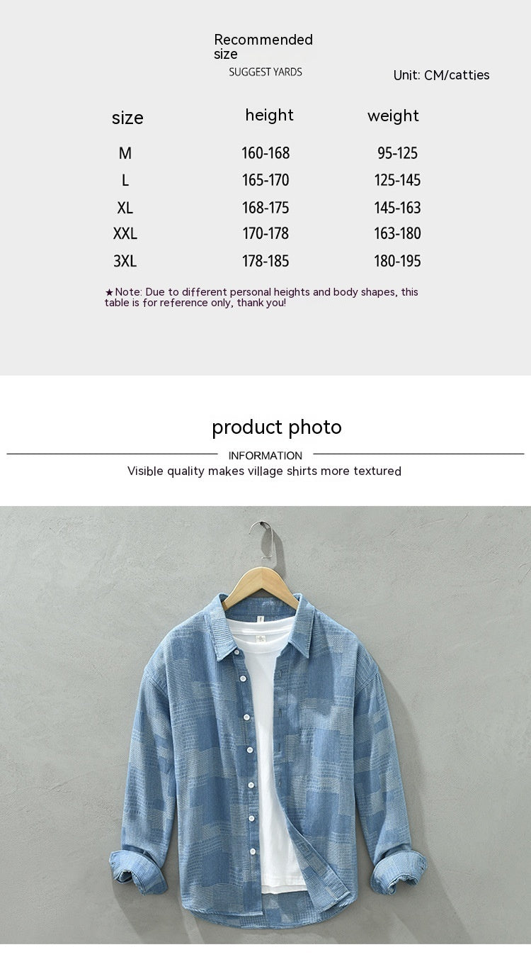 Jacquard Color Matching Casual Denim Long-sleeved Shirt Men's Loose Shirt Coat