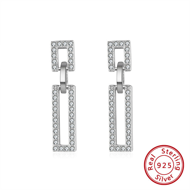 Sterling Silver Geometric Earrings Zircon All-match