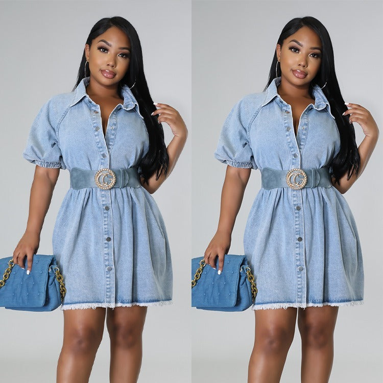 Women's Casual Cardigan Lapel Shirt Denim Dress