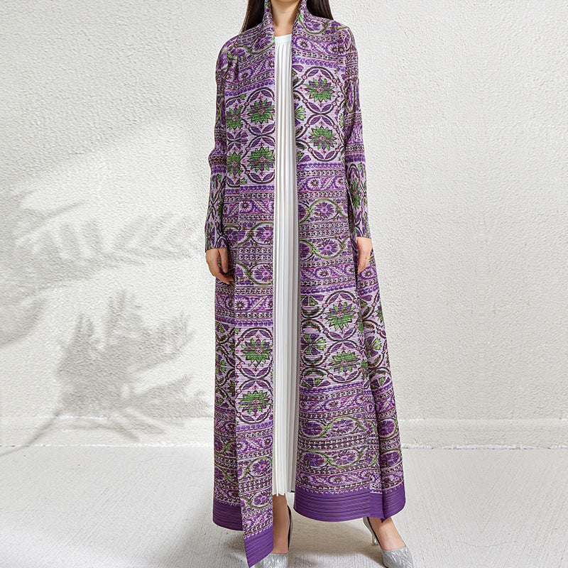 Plus Size Pleated Print Middle East Cardigan Robe