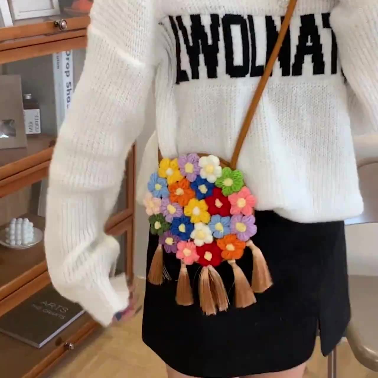 Ethnic Fluffy Bag For Women, 2025 New Fashion Trend, Floral Small Round Bag, Stylish And Versatile, Can Be Worn On One Shoulder Or Cross-body