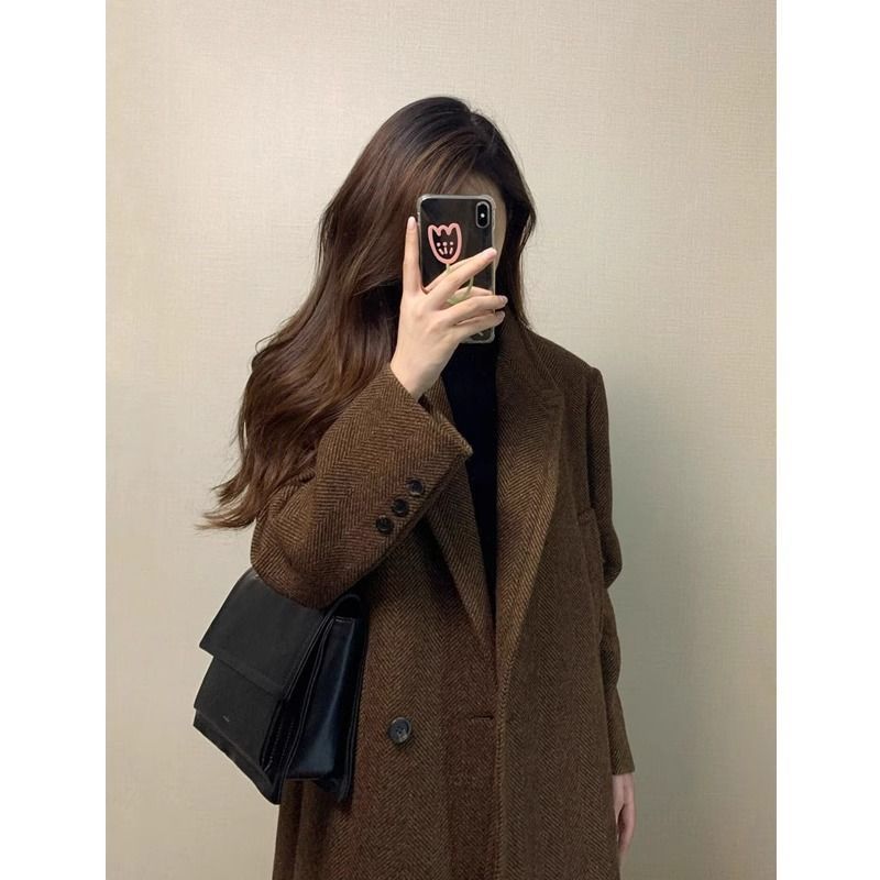 Mid-length Thickened Small Hepburn Style Woolen Coat