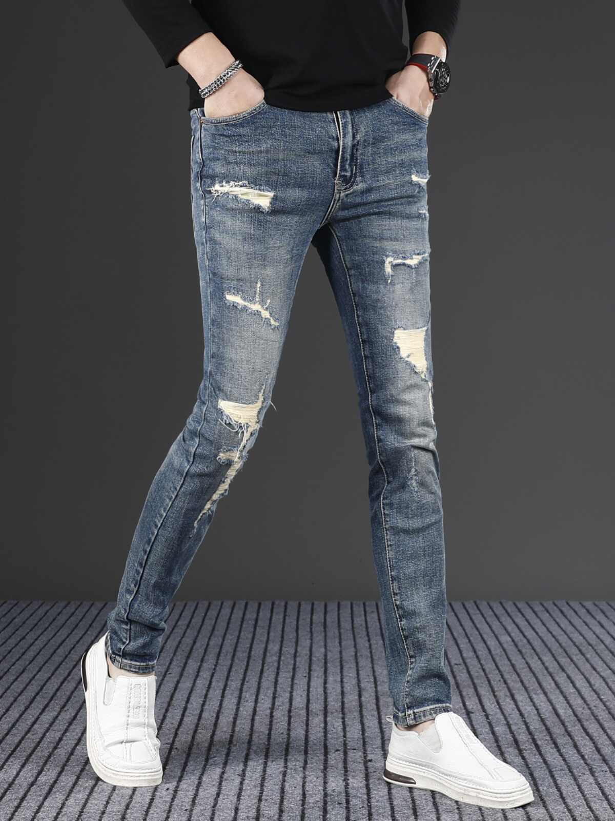 Men's Fashion Slim Fit Skinny Stretch Ripped Jeans