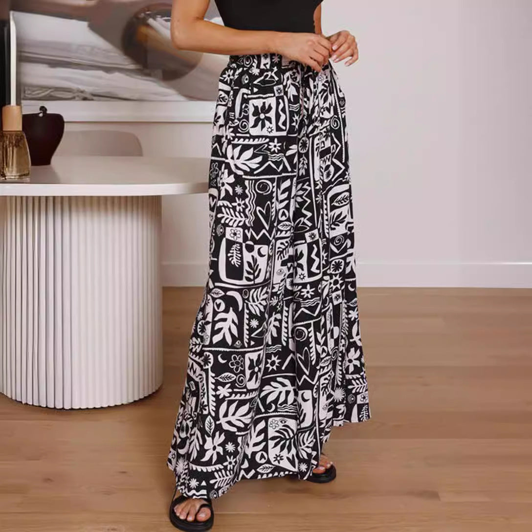 Printed Comfortable Casual Wide-leg Trousers