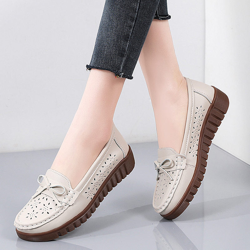 Summer Leather Breathable Women's Soft-soled Leather Shoes