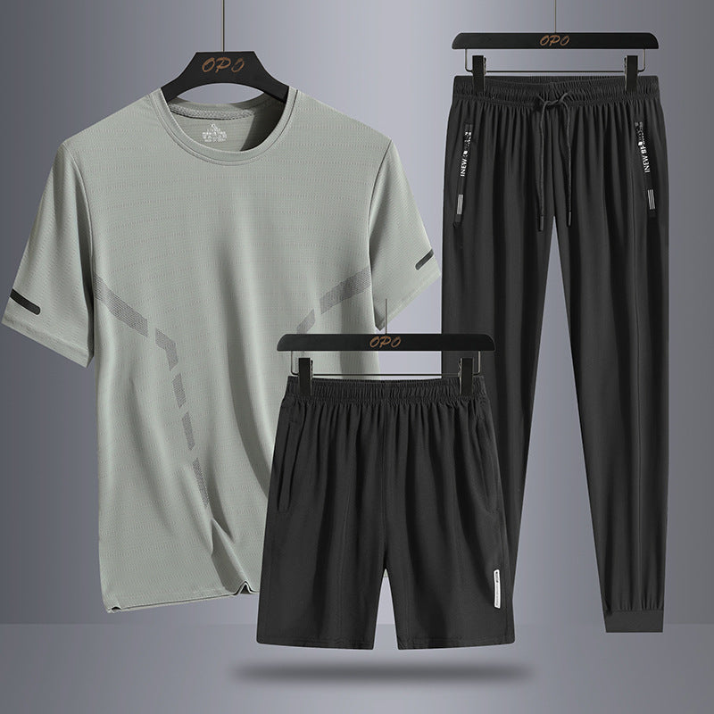 Men's Sports Short Sleeve Short Pants Three-piece Thin Breathable