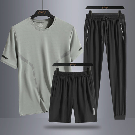 Men's Sports Short Sleeve Short Pants Three-piece Thin Breathable