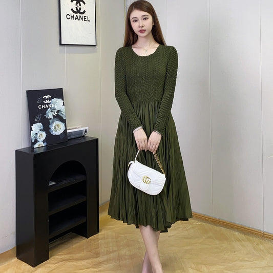 Slim-fit Slimming Elegant Pleated A- Line Dress Women