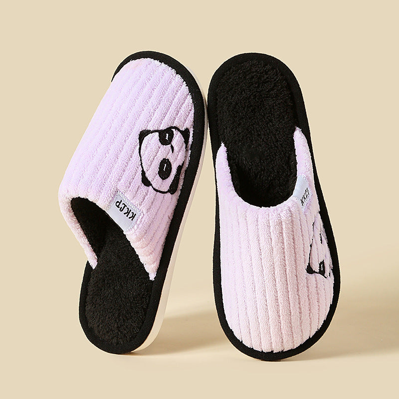 Cute Panda Slippers Winter Warm Home Indoor Non-slip Bedroom Floor Soft Slipper For Couple Fashion Solid Striped House Shoes Women