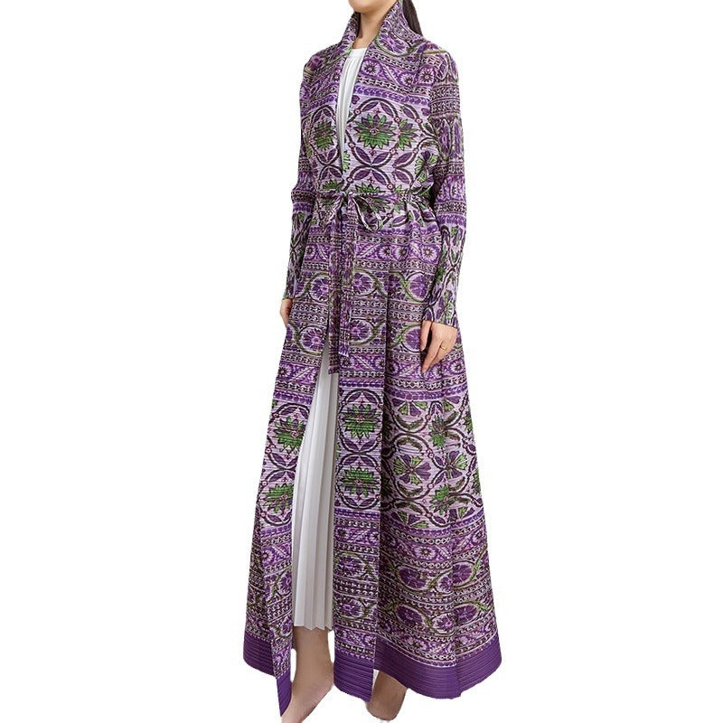 Plus Size Pleated Print Middle East Cardigan Robe