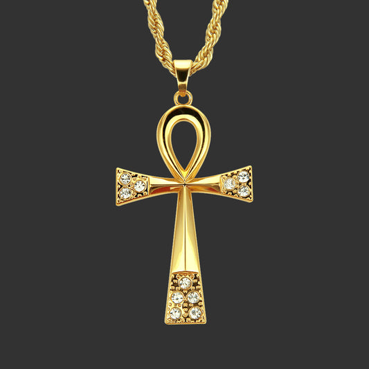 Egyptian Anhe Diamond Inlaid Key Pendant Necklace