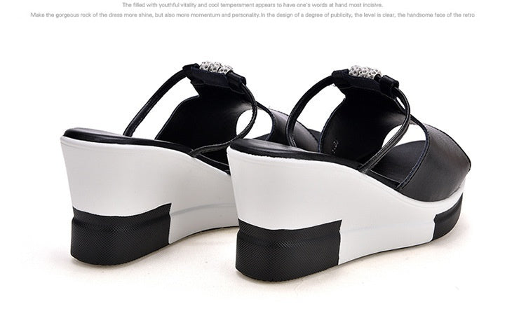 Women's PU Rhinestone Wedge Platform Slippers