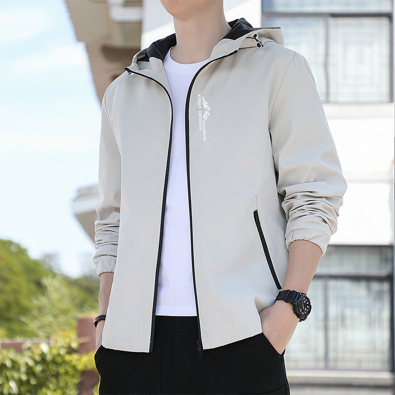 Breathable Quick-drying Loose Elastic Zipper Hooded Men's Jacket