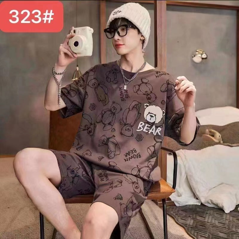 Men's Summer Short Sleeve Shorts Suit Korean Style Loose