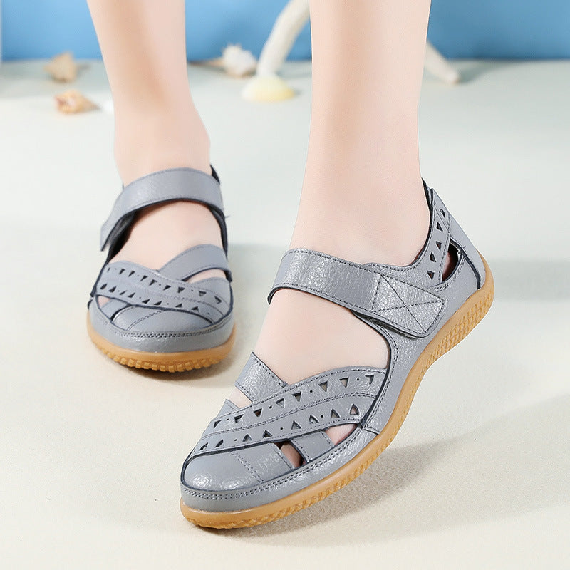 Women's Hollow Hole Leather Casual Sandals