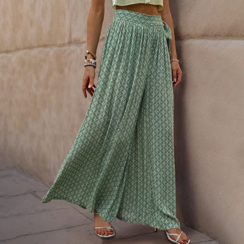 Female Lace Printing Flared Wide Leg Pants