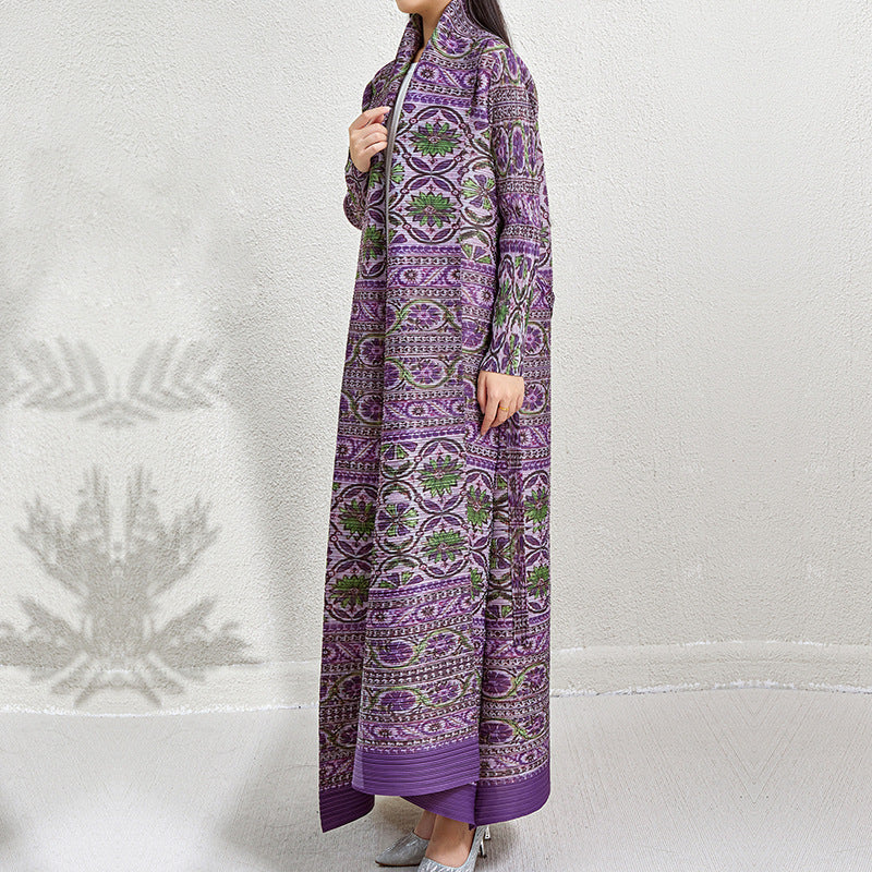 Plus Size Pleated Print Middle East Cardigan Robe