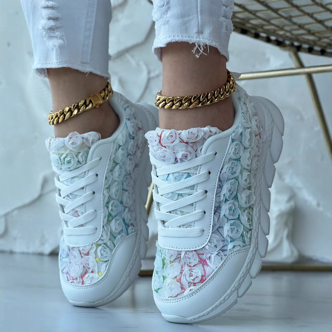 Three-dimensional Rose Mesh Casual Sneaker