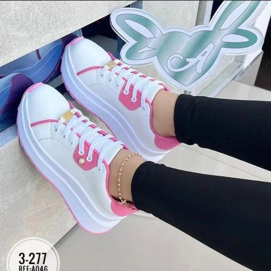 Women's Platform Shoes Lace-up White Shoes