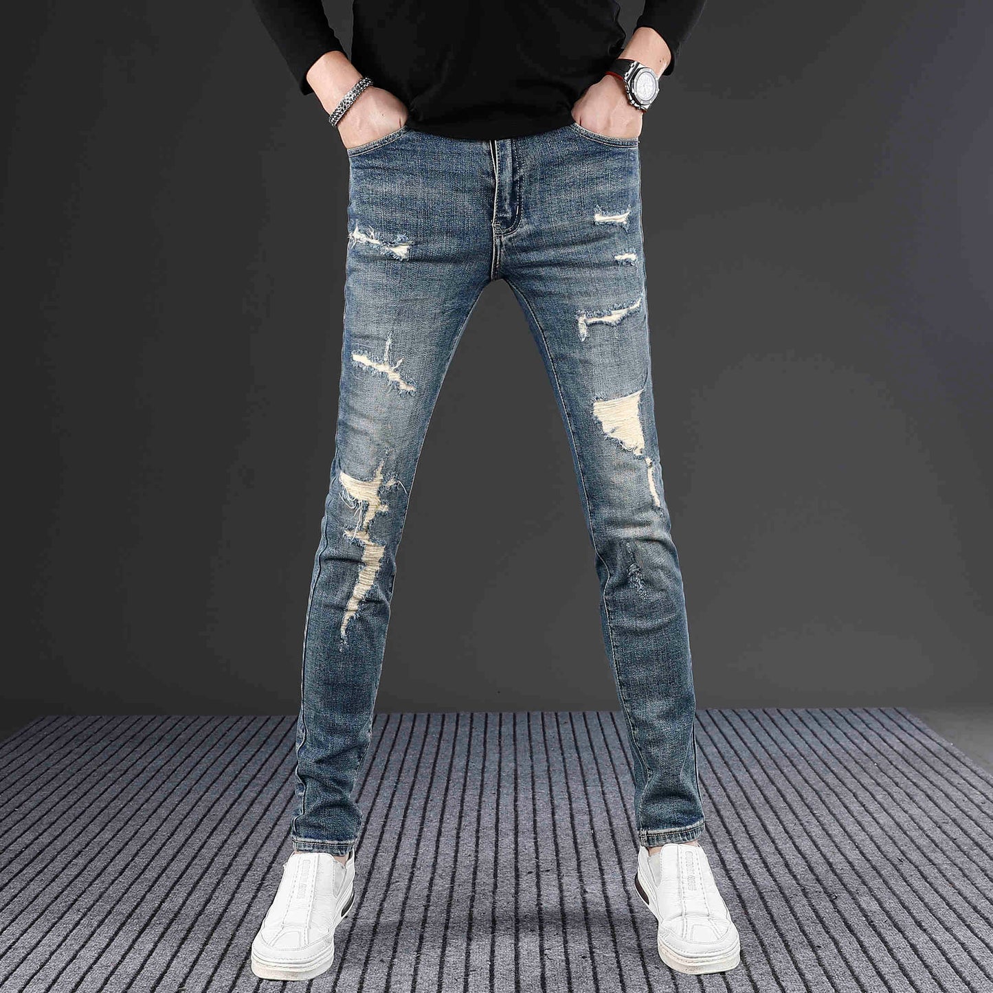 Men's Fashion Slim Fit Skinny Stretch Ripped Jeans