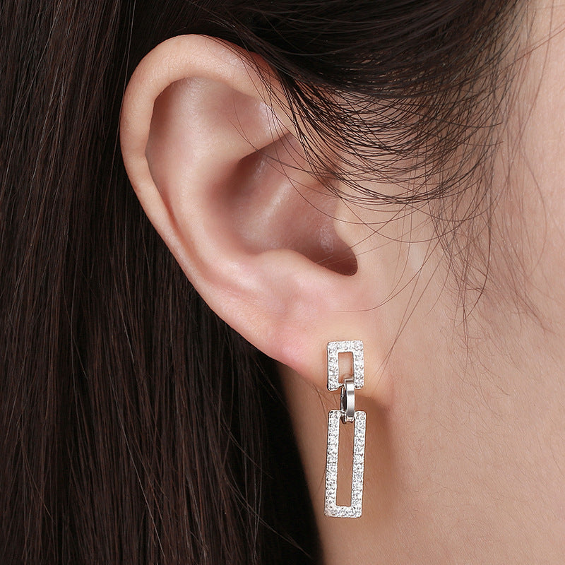 Sterling Silver Geometric Earrings Zircon All-match