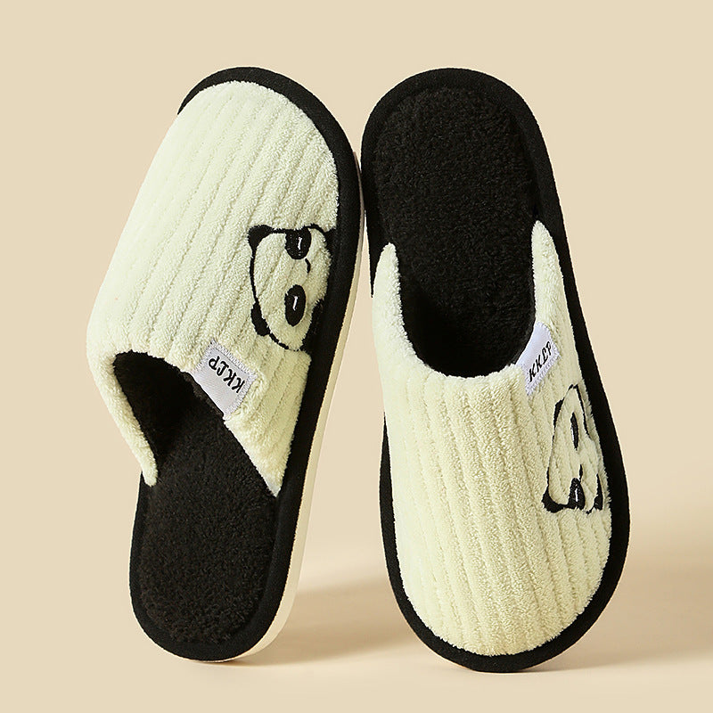 Cute Panda Slippers Winter Warm Home Indoor Non-slip Bedroom Floor Soft Slipper For Couple Fashion Solid Striped House Shoes Women