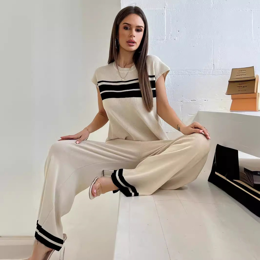 Top High Waist Wide Leg Pants Two-piece Set