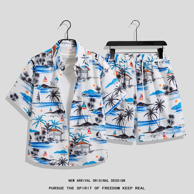 Hong Kong Style Retro Short Sleeve Printed Shirt