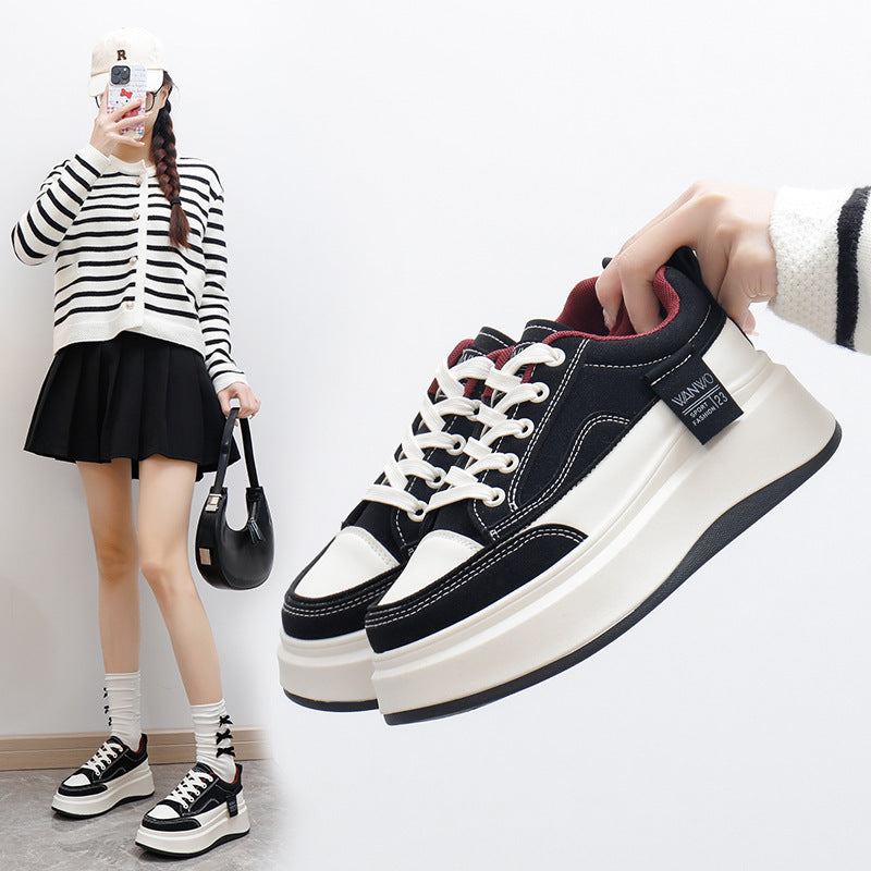 Female Student White Thick Sole Height Increasing Sports Board Shoes