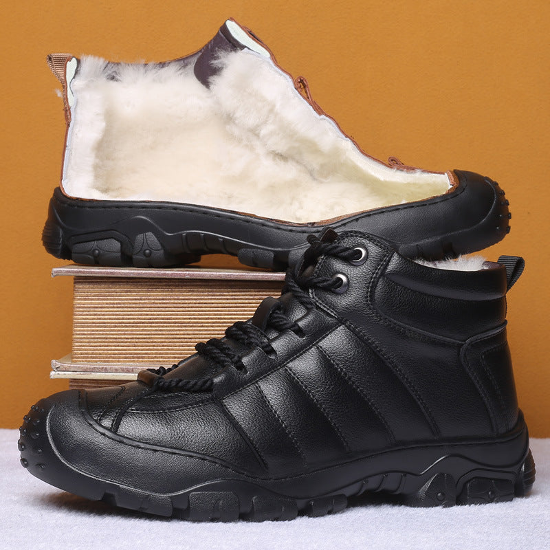 Warm Men's Outdoor Mountaineering Plush Leather Shoes