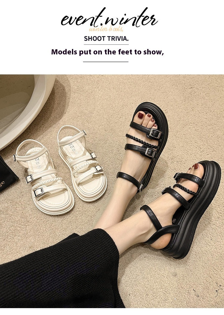 Pure Color All-matching Round Toe Strap Sandals Women's Factory Direct Supply Spring And Summer New Taizhou Fashion Temperament