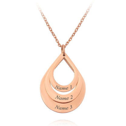 Customized 3 Water Droplet Engraving Name Stainless Steel Jewelry Pendant Necklaces For Women Personalized Gift