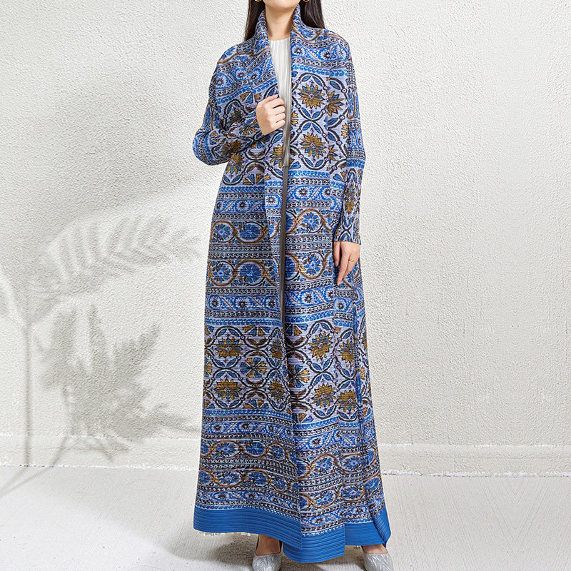 Plus Size Pleated Print Middle East Cardigan Robe