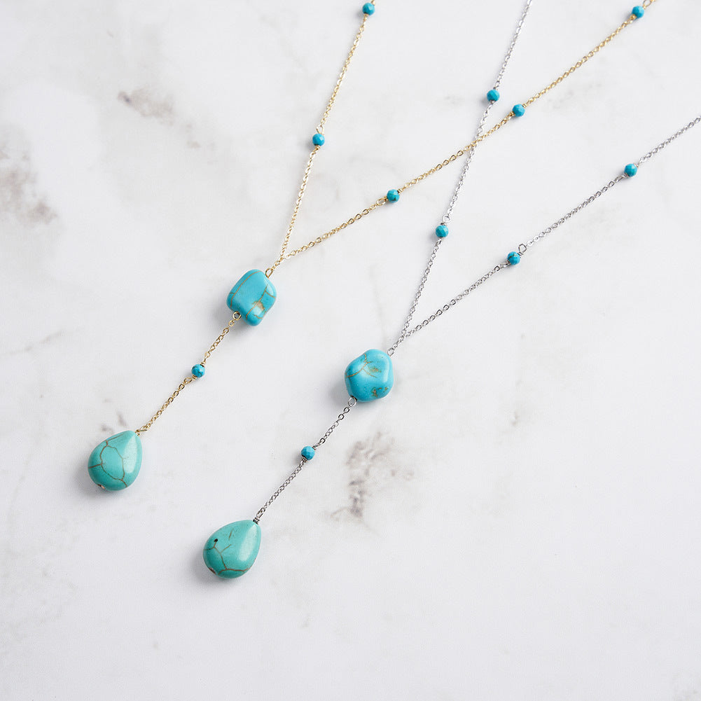 Drop-shaped Turquoise Pendant Sterling Silver Necklace