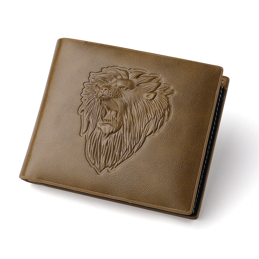 Men's Zipper Wallet Lion Embossed Pattern Animal