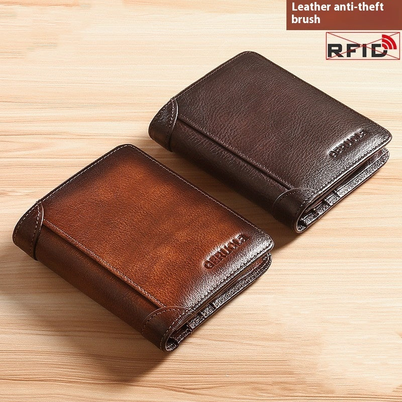 Genuine Leather Anti-theft Swiping Ultra-thin Cheng E Wallet